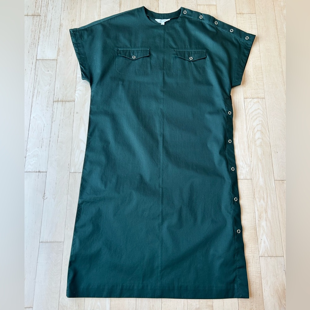 & Other Stories Women’s Midi Shift Side Snap Short Sleeve Dress Forest Green 8